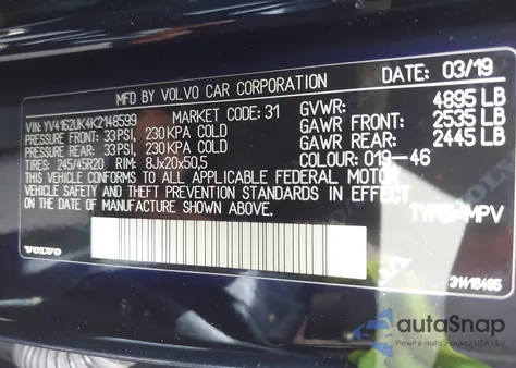 2019 Volvo Xc40 T5 Momentum from USA, damaged, VIN YV4162UK4K2148599